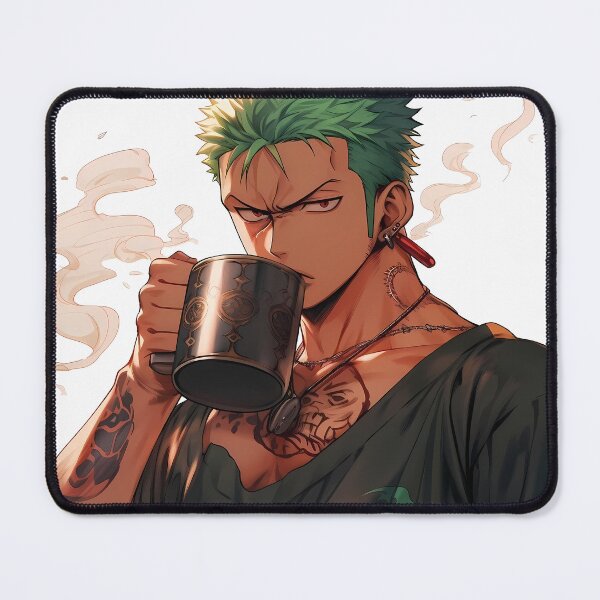 Item preview, Roronoa Zoro One Piece Coffee Break Green Hair Anime designed and sold by MicaheHaffner.