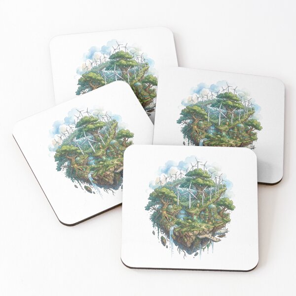 Item preview, Solarpunk Wind Farm Floating Green Island Future designed and sold by PictoVibe.