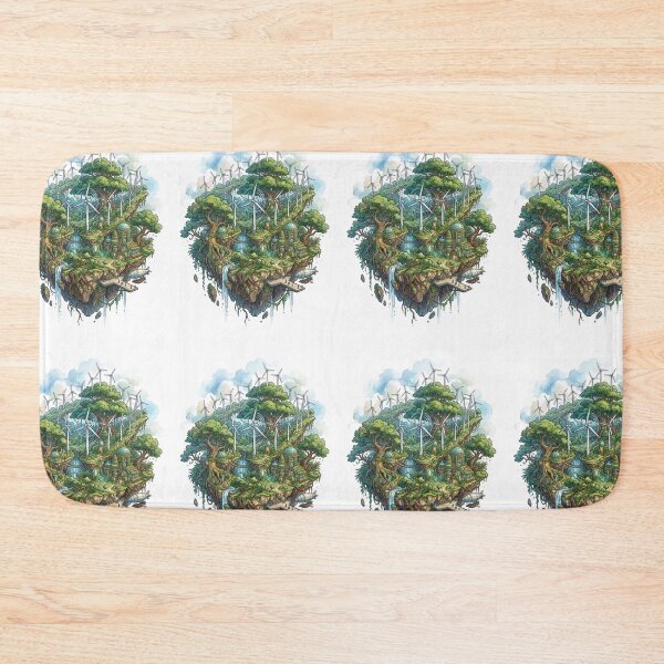 Item preview, Solarpunk Wind Farm Floating Green Island Future designed and sold by PictoVibe.