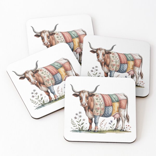 Item preview, Whimsical Patchwork Quilt Cow Art - Shabby Chic Countryside Floral Livestock Design designed and sold by Picasfarmer.