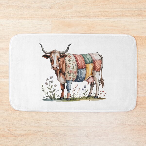 Item preview, Whimsical Patchwork Quilt Cow Art - Shabby Chic Countryside Floral Livestock Design designed and sold by Picasfarmer.