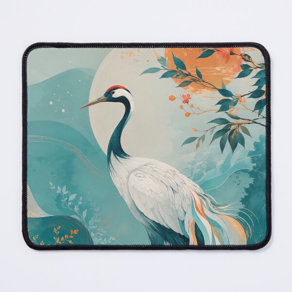 Item preview, Graceful Japanese Crane in Dreamy Tropical Landscape designed and sold by ms_illustration.