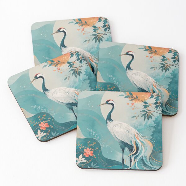 Item preview, Graceful Japanese Crane in Dreamy Tropical Landscape designed and sold by ms_illustration.
