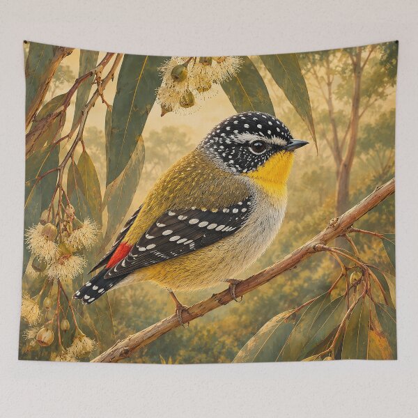 Item preview, Spotted Pardalote in Golden Eucalyptus designed and sold by Pixel Junkies Studio.