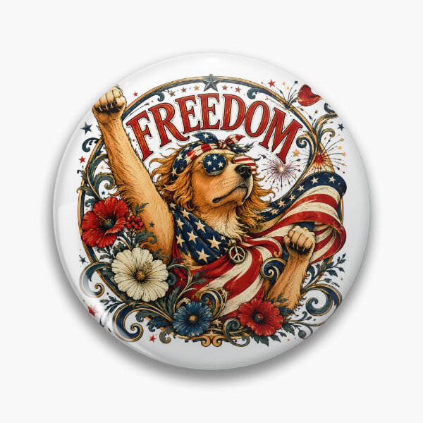 Artikelvorschau, Patriotischer Golden Retriever, Freiheit, amerikanische Flagge entworfen und verkauft von chattsuede.