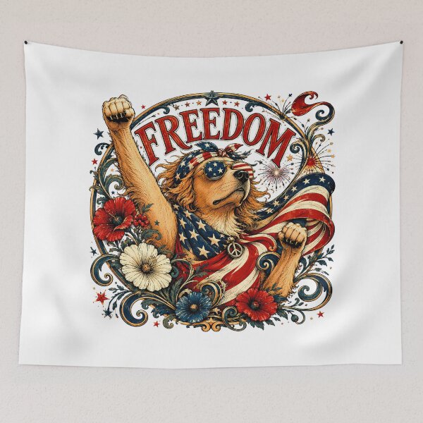 Item preview, Patriotic Golden Retriever Freedom American Flag designed and sold by chattsuede.