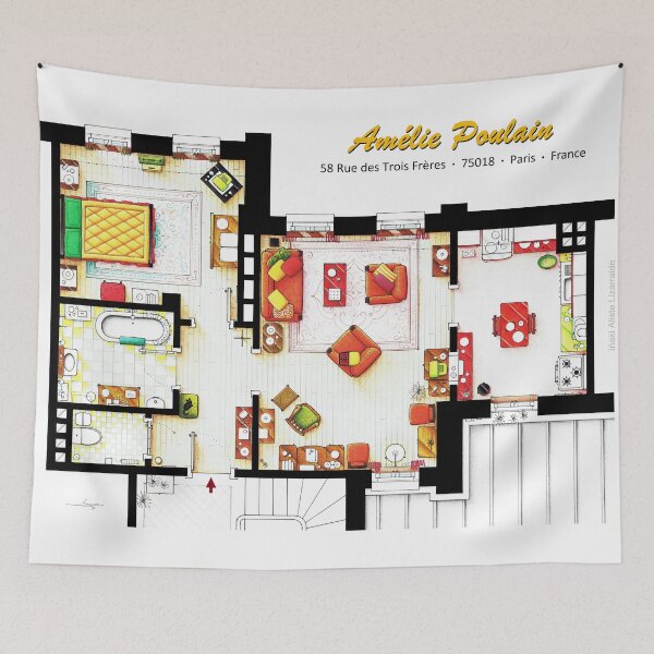 Item preview, Floorplan of AMELIE's apartment in Montmartre designed and sold by TV Floorplans & More.