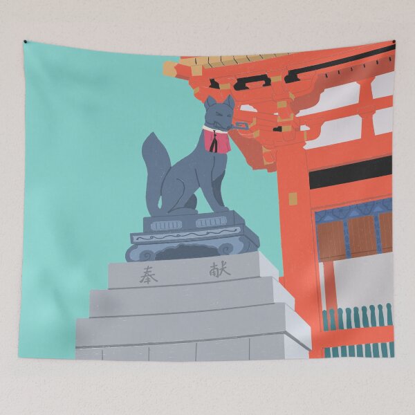 Item preview, Fushimi Inari Temple Kyoto Landscape Drawing Illustration designed and sold by MariOyama.