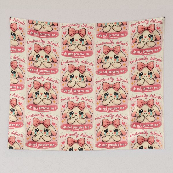 Item preview, Sad Bunny Coquette Sticker Cute Crying Bunny Pink Bow Aesthetic Emotionally Delicate Ugly Cute Bunny Meme designed and sold by VectorJoy.