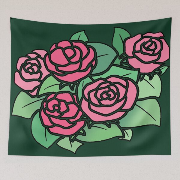 Item preview, Pink rose flowers illustration with green leaves designed and sold by ubborn.