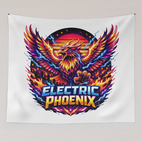 Item preview, Neon Electric Phoenix Retro Synthwave Style designed and sold by JonelleTshirts.