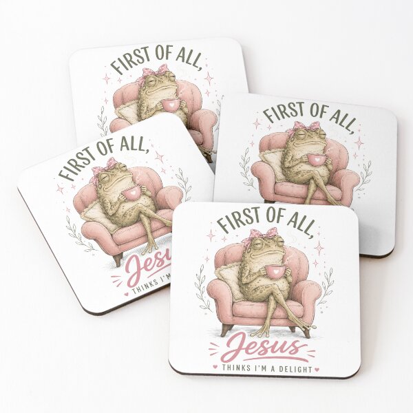 Item preview, Charming Frog with Coffee and Jesus Quote Gift designed and sold by MinahanSee.