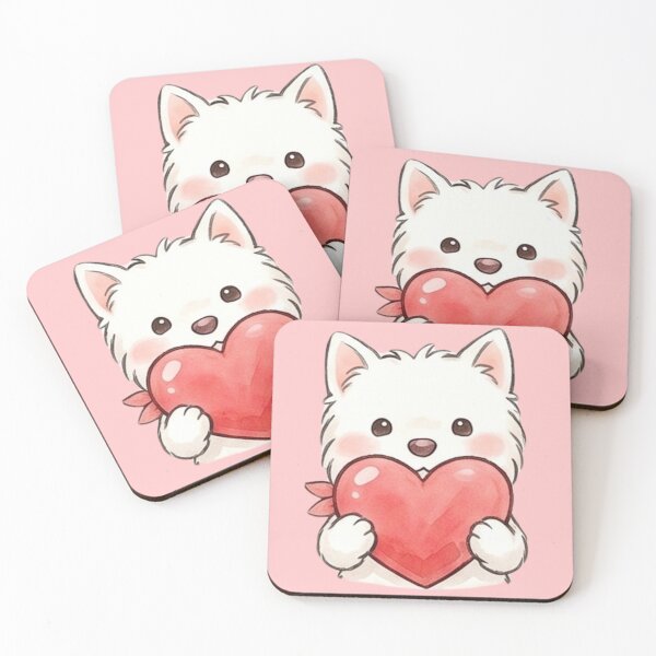 Item preview, Cute Fluffy Westie Holding a Heart | Cozy White Dog Illustration designed and sold by anee-japan.