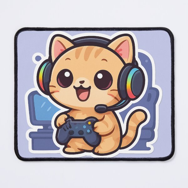 Item preview, Gamer Cat Sticker – Cute Cat with Headphones designed and sold by PixelPicsStudio.