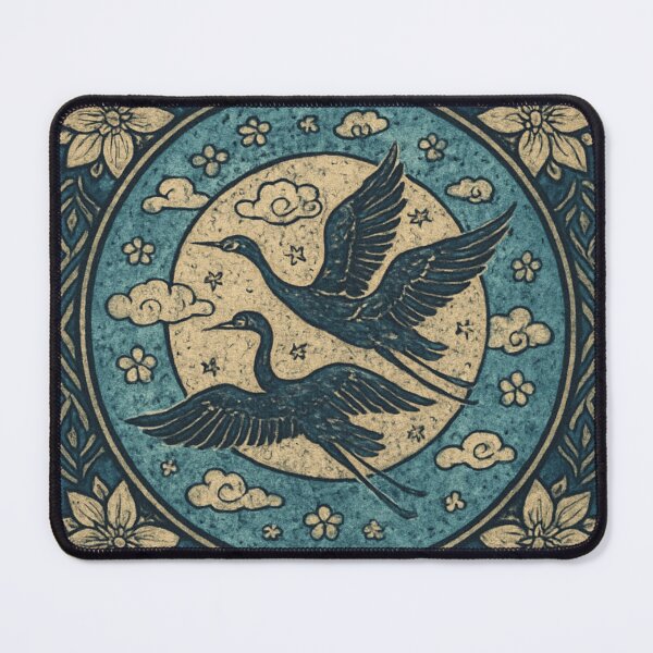Item preview, Traditional Crane Batik Pattern – Blue Floral Art designed and sold by PixelPicsStudio.