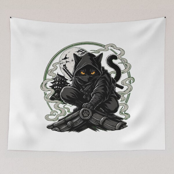 Item preview, Ninja Cat With Katana Black Cat Shinobi Warrior designed and sold by chattsuede.