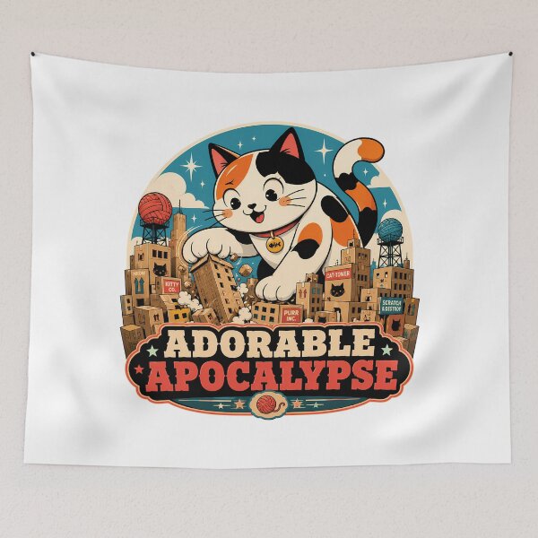 Item preview, Adorable Apocalypse Kaiju Cat Destroying Cardboard City designed and sold by chattsuede.