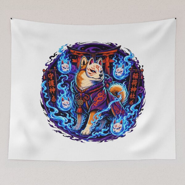 Item preview, Shiba Inu Guardian God With Kitsune Mask designed and sold by chattsuede.