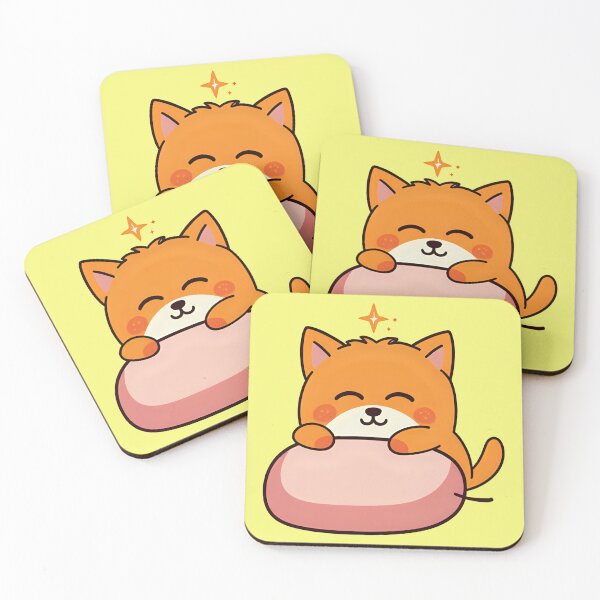 Item preview, Cute Chibi Orange Cat Chilling on a Pastel Pink Cushion Sparkly Kawaii Kitten Sticker designed and sold by bvdesignart.