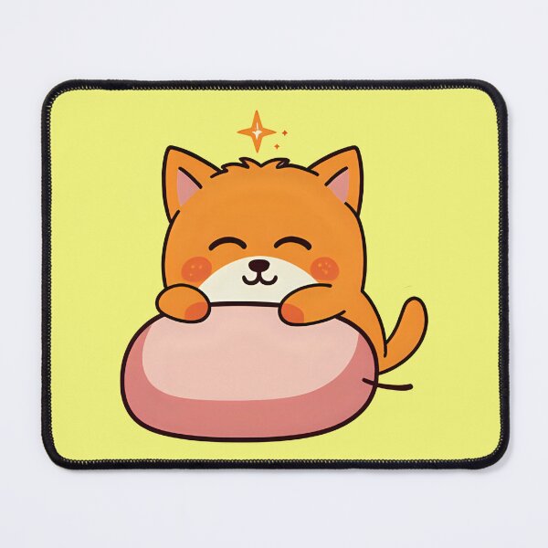 Item preview, Cute Chibi Orange Cat Chilling on a Pastel Pink Cushion Sparkly Kawaii Kitten Sticker designed and sold by bvdesignart.
