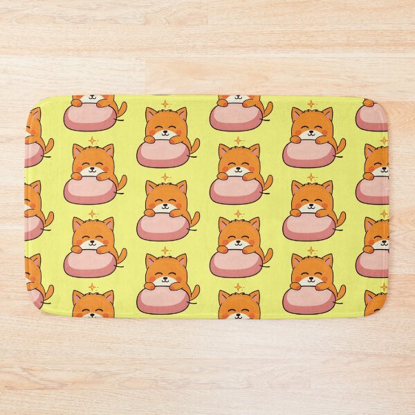 Item preview, Cute Chibi Orange Cat Chilling on a Pastel Pink Cushion Sparkly Kawaii Kitten Sticker designed and sold by bvdesignart.