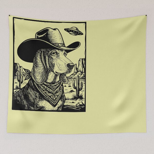 Item preview, Hound Dog Cowboy Hat UFO Desert Scene designed and sold by d247.