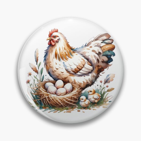Item preview, Whimsical Watercolor Mother Hen with Chicks Art - Cute Barnyard Bird Nest and Eggs Farmhouse Design designed and sold by Picasfarmer.