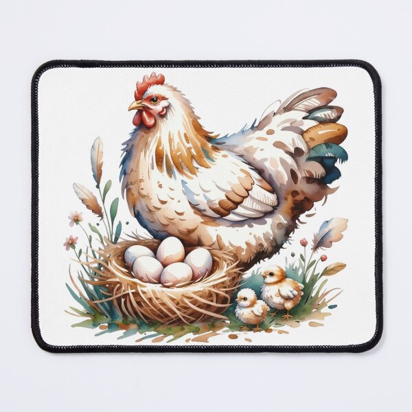 Item preview, Whimsical Watercolor Mother Hen with Chicks Art - Cute Barnyard Bird Nest and Eggs Farmhouse Design designed and sold by Picasfarmer.