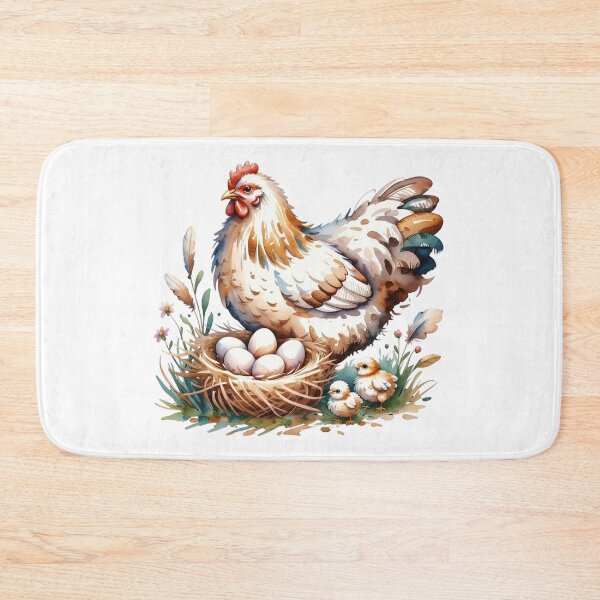 Item preview, Whimsical Watercolor Mother Hen with Chicks Art - Cute Barnyard Bird Nest and Eggs Farmhouse Design designed and sold by Picasfarmer.