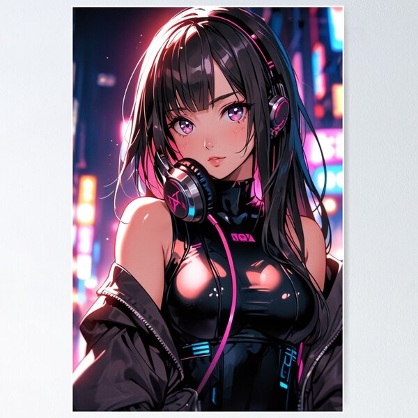 Item preview, Glowing Anime Headphones Girl | Cyberpunk Music Aesthetic designed and sold by AnimDream .