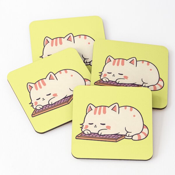 Item preview, Cute Sleeping Chibi Cat on Keyboard Funny Lazy Kawaii Kitten Laptop Sticker designed and sold by bvdesignart.
