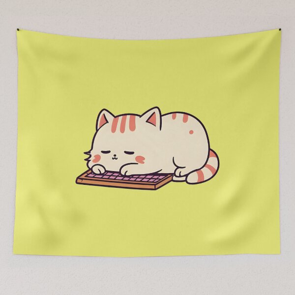 Item preview, Cute Sleeping Chibi Cat on Keyboard Funny Lazy Kawaii Kitten Laptop Sticker designed and sold by bvdesignart.