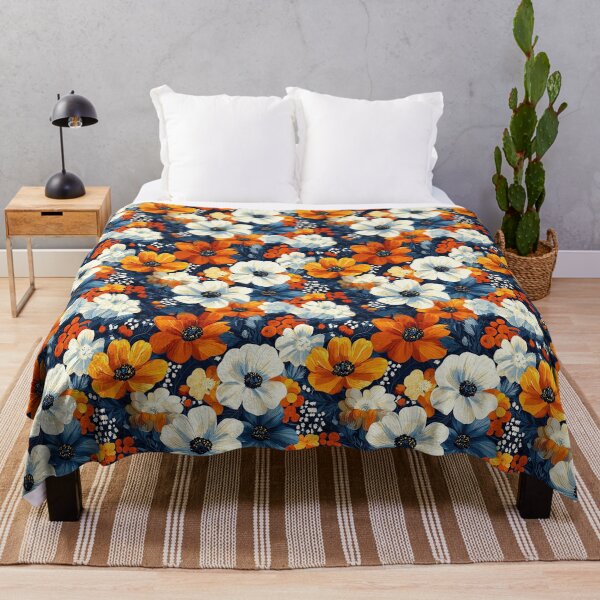 Item preview, Moody Navy Blue and Rust Orange Floral Pattern designed and sold by Athena2520.