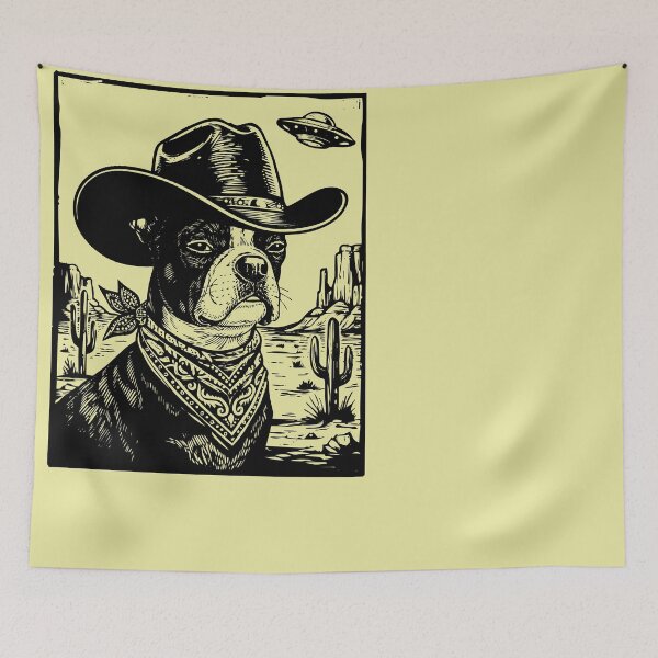 Item preview, Boston Terrier Cowboy Dog UFO Desert Western designed and sold by d247.