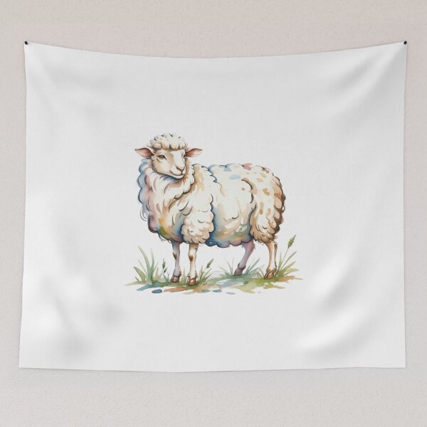 Item preview, Whimsical Watercolor Fluffy Sheep Art - Cute Countryside Meadow Ewe Farmhouse Design designed and sold by Picasfarmer.