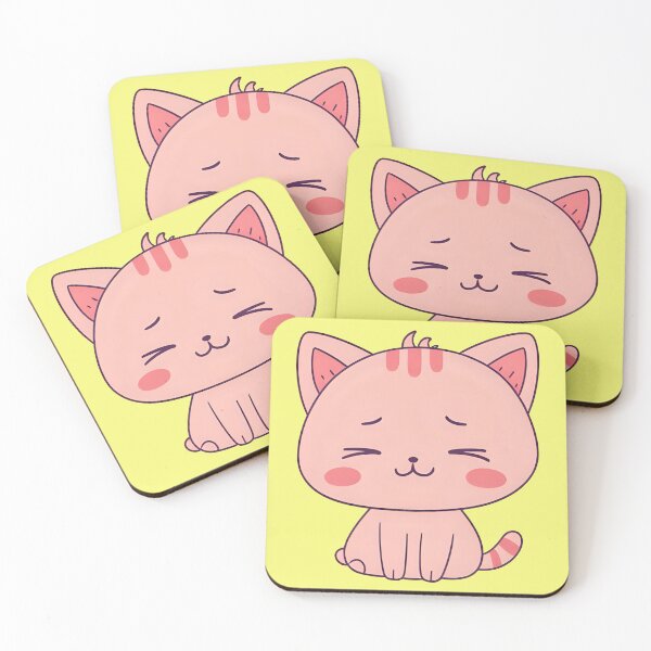 Item preview, Cute Kawaii Pink Chibi Cat Smiling and Shy Aesthetic Kitten designed and sold by bvdesignart.