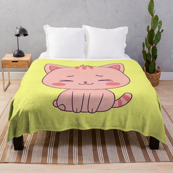 Item preview, Cute Kawaii Pink Chibi Cat Smiling and Shy Aesthetic Kitten designed and sold by bvdesignart.