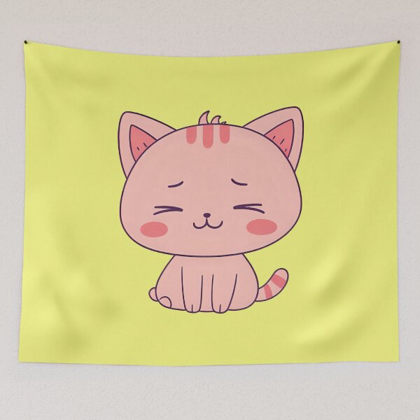 Item preview, Cute Kawaii Pink Chibi Cat Smiling and Shy Aesthetic Kitten designed and sold by bvdesignart.