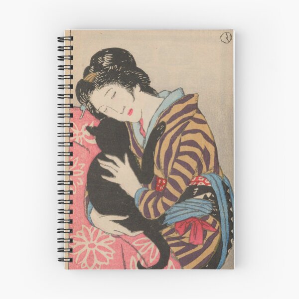 Item preview, Vintage Japanese Taisho Romance Art: Elegant Woman Hugging a Black Cat designed and sold by vekotpu.