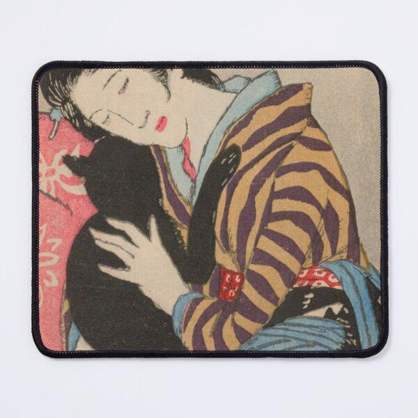 Item preview, Vintage Japanese Taisho Romance Art: Elegant Woman Hugging a Black Cat designed and sold by vekotpu.