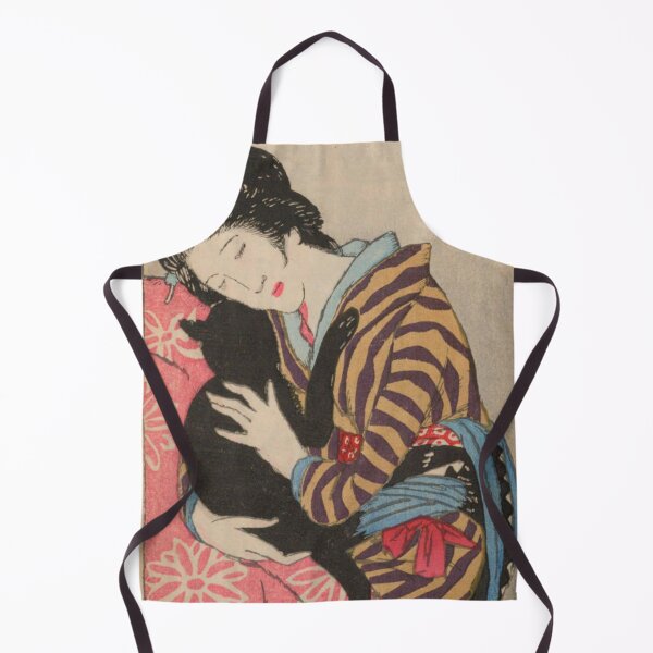 Item preview, Vintage Japanese Taisho Romance Art: Elegant Woman Hugging a Black Cat designed and sold by vekotpu.