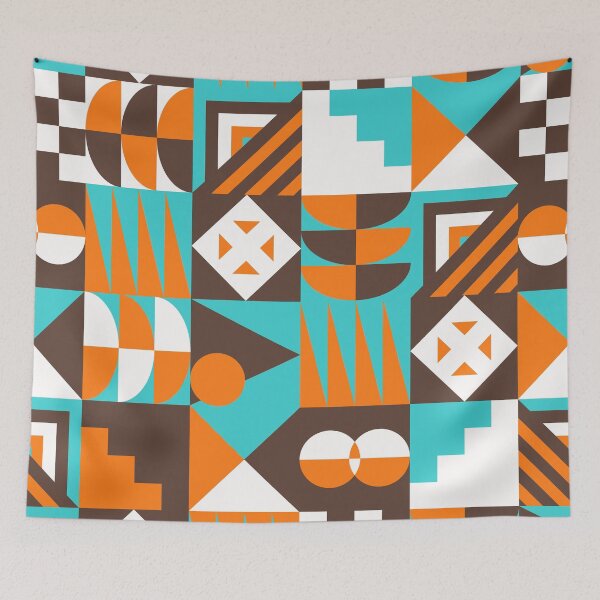 Item preview, Mid-Century Modern 1950's Blue, Orange, And Brown Geometric designed and sold by DEC02.