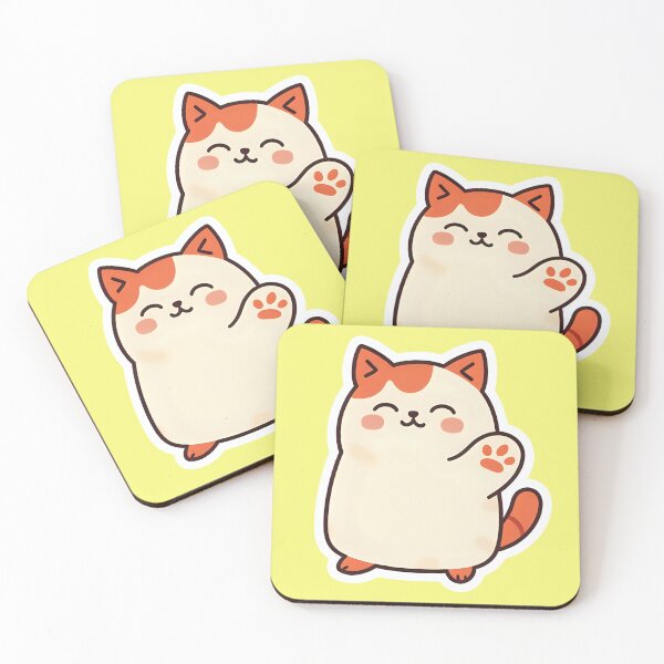 Item preview, Cute Chibi Calico Cat Waving Paw Kawaii Neko Sticker designed and sold by bvdesignart.