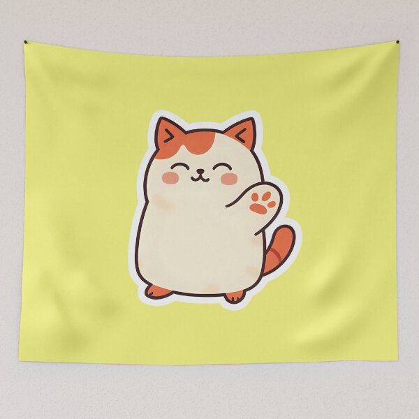 Item preview, Cute Chibi Calico Cat Waving Paw Kawaii Neko Sticker designed and sold by bvdesignart.