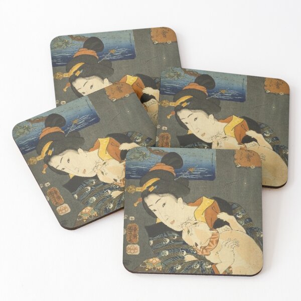 Item preview, Vintage Japanese Ukiyo-e Cat Art: Elegant Woman and Playful Neko designed and sold by vekotpu.
