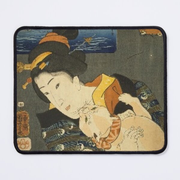 Item preview, Vintage Japanese Ukiyo-e Cat Art: Elegant Woman and Playful Neko designed and sold by vekotpu.