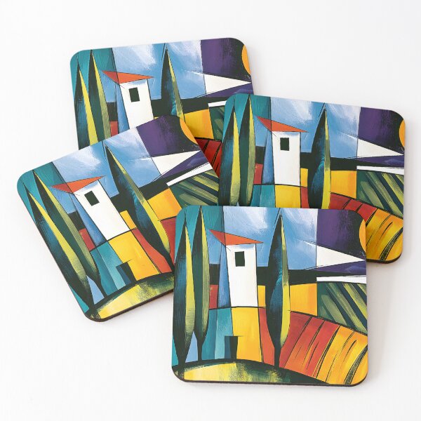 Item preview, Tuscan Light Reimagined- Rolling Fields White Villa and Golden Sun in Bold Abstract Landscape Vision designed and sold by OlfactoART Studio.