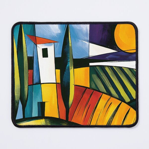 Item preview, Tuscan Light Reimagined- Rolling Fields White Villa and Golden Sun in Bold Abstract Landscape Vision designed and sold by OlfactoART Studio.