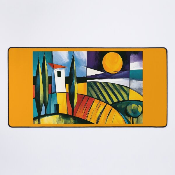 Item preview, Tuscan Light Reimagined- Rolling Fields White Villa and Golden Sun in Bold Abstract Landscape Vision designed and sold by OlfactoART Studio.