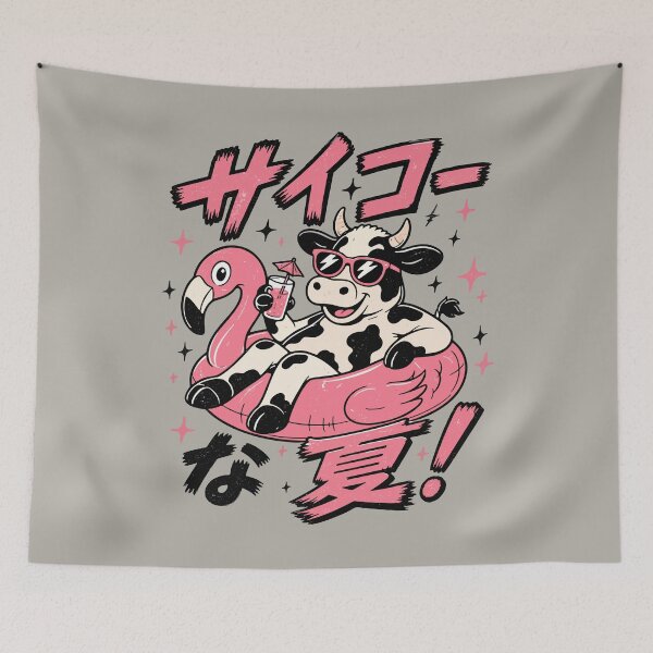 Item preview, Retro Summer Cow Flamingo Float Japanese designed and sold by AwesomeBeyondLimits.